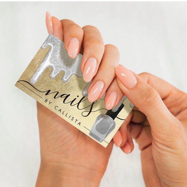 Silver Gold Thick Glitter Drips Polish Nails Business Card (Creator Uploaded)