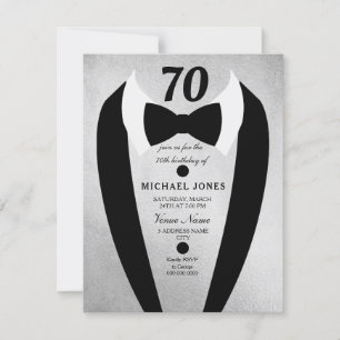 Silver Gold Tuxedo Mens 70th Birthday Party Invite