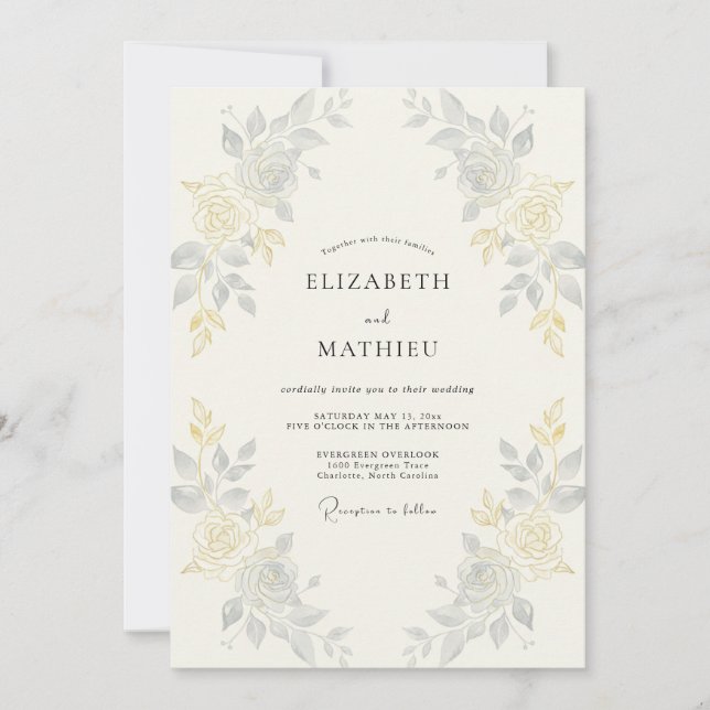 Silver Gold Vine Wedding Invitation (Front)