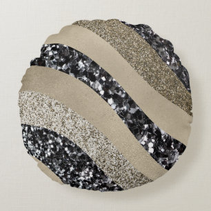 Silver Gold Wave Glitter Glam 1 Round Cushion