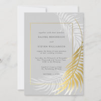 Silver Gold Wedding Tropical Greenery Invitation