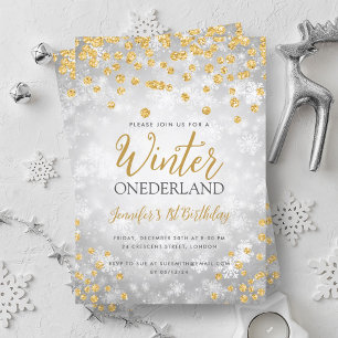 Silver Gold Winter ONEDERLAND Glitter 1st Birthday Invitation