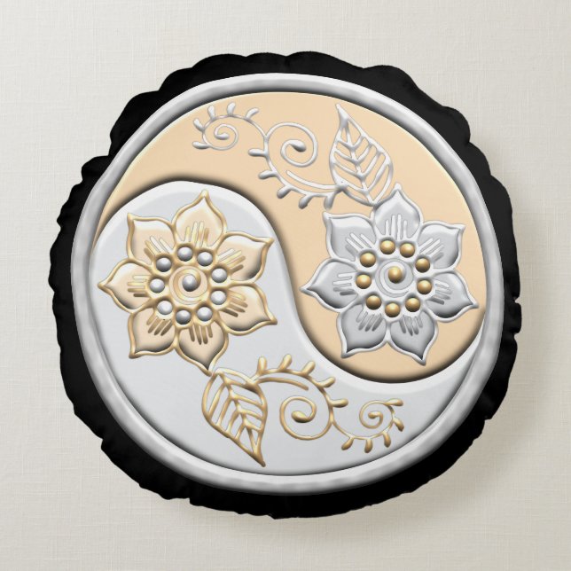 Silver & Gold Yin Yang Round Cushion (Front)