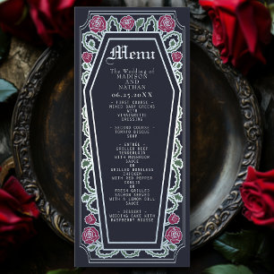 Silver Gothic Coffin Rose Blue Wedding Menu