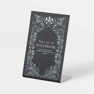 Silver Gothic Raven Wedding Guestbook Sign