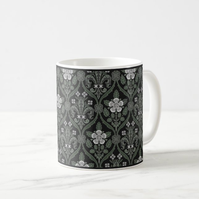 Silver Gothic Revival Roses and Lilies Coffee Mug (Front Right)