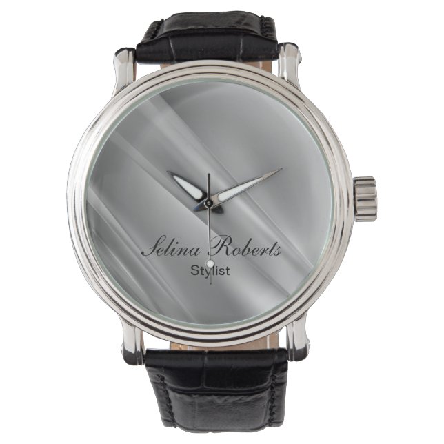 Silver gradient diagonal lines watch (Front)