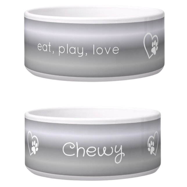 Silver Gradient Eat Play Love Custom Dog Name Bowl (Creator Uploaded)