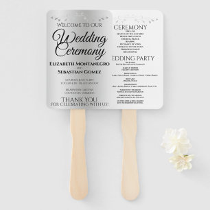 Silver Gradient & Flourish Elegant Wedding Program Hand Fan