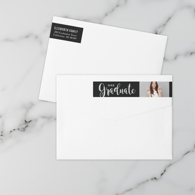 Silver Graduate Photo Return Address Wrap Around Label (Creator Uploaded)