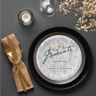 Silver Graduate Script Stylish Graduation Party Paper Plate