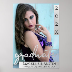 Silver Graduate   Trendy Platinum Brush Photo Poster