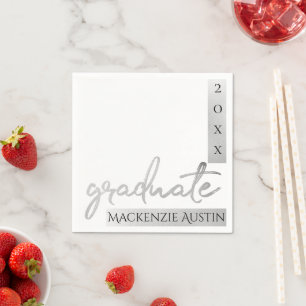 Silver Graduate   Trendy Platinum Brush Script Napkin