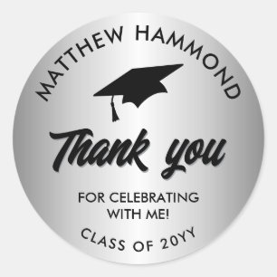 Silver Graduating Class Thank You Grad Cap Classic Round Sticker
