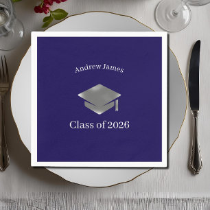  Silver Graduation Cap -Class of 2026 Napkin