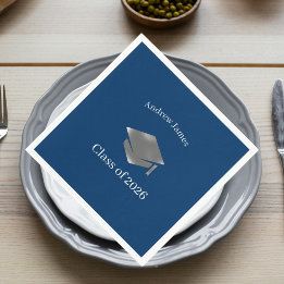  Silver Graduation Cap -Class of 2026= no2 Napkin