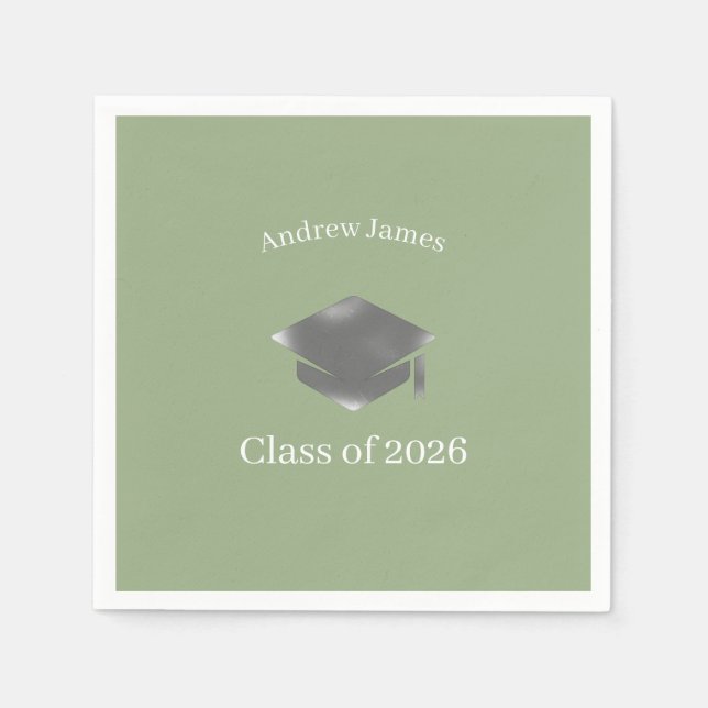  Silver Graduation Cap -Class of 2026= no3 Napkin (Front)