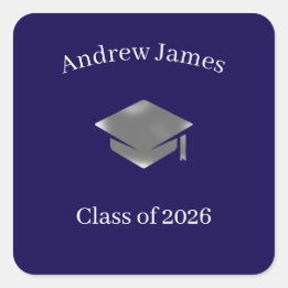  Silver Graduation Cap -Class of 2026 Square Sticker