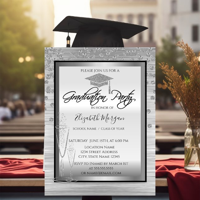 Silver Graduation Cap,Glass Diamonds Graduation Invitation (Creator Uploaded)