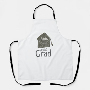 Silver graduation cap glitter add name grad year c apron