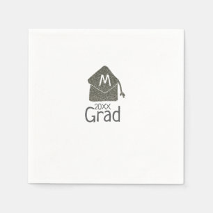 Silver graduation cap glitter add name grad year c napkin
