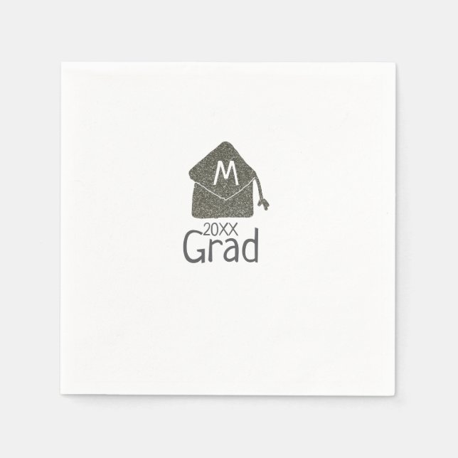 Silver graduation cap glitter add name grad year c napkin (Front)