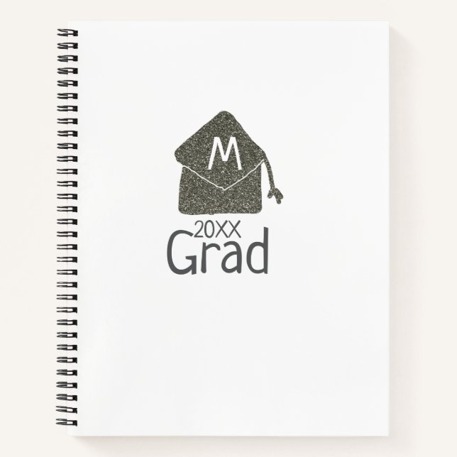 Silver graduation cap glitter add name grad year c notebook (Front)