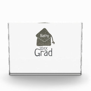 Silver graduation cap glitter add name grad year c photo block