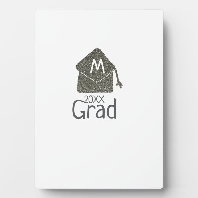 Silver graduation cap glitter add name grad year c plaque (Front)