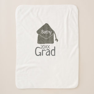 Silver graduation cap glitter add name grad year c sherpa blanket