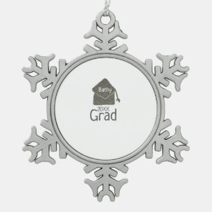 Silver graduation cap glitter add name grad year c snowflake pewter christmas ornament