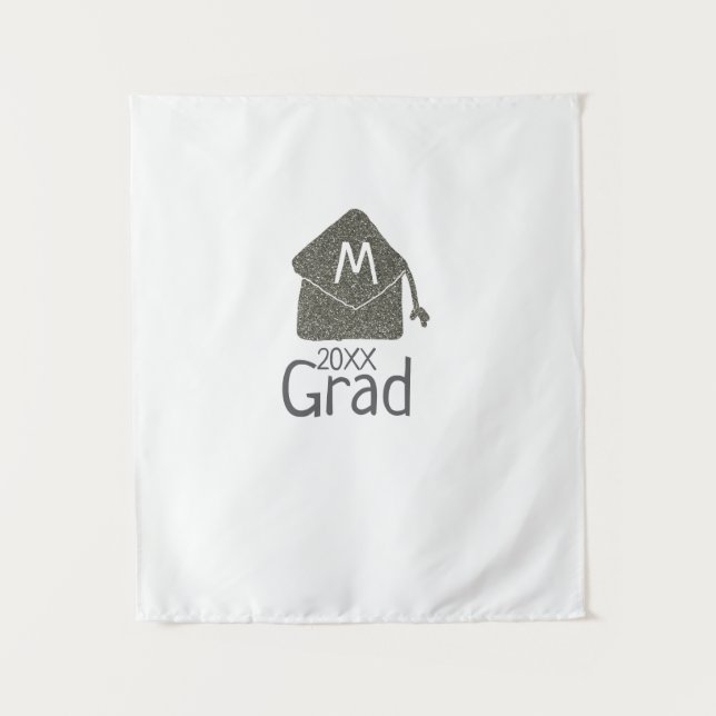 Silver graduation cap glitter add name grad year c tapestry (Front)