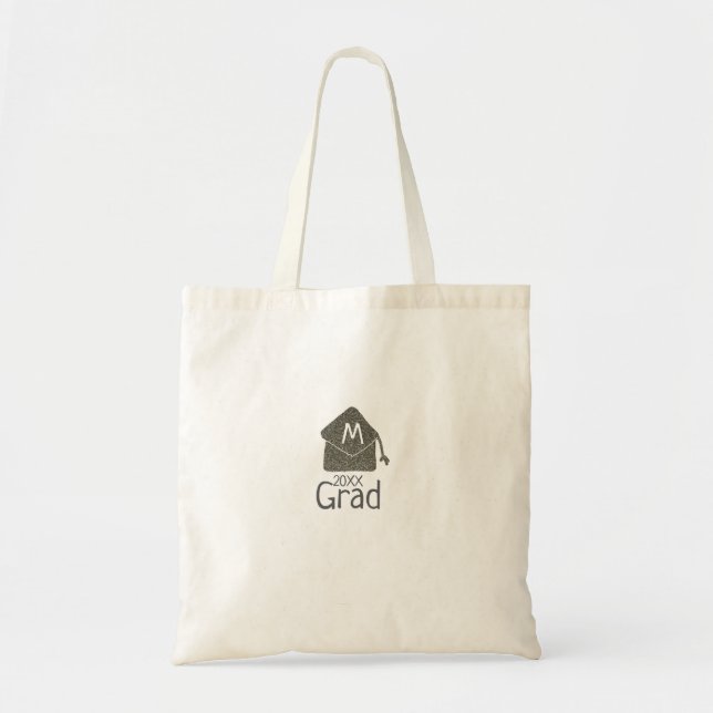 Silver graduation cap glitter add name grad year c tote bag (Front)
