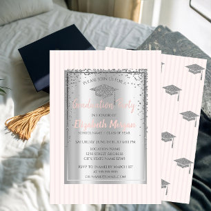Silver Graduation Cap Striped Graduation Invitation