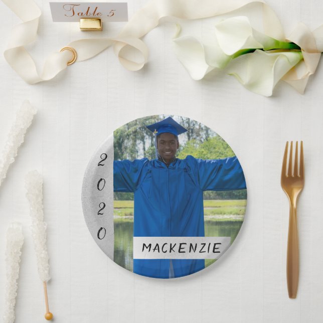 Silver Graduation | Chic Modern Grad Photo Party Paper Plate (Wedding)