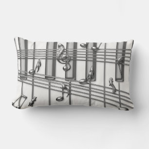 Silver Grand Piano Keyboard with Music Notes Lumbar Cushion