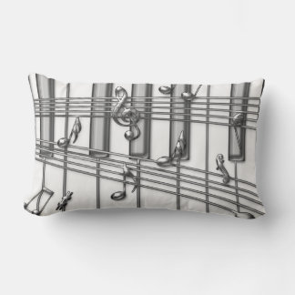 Silver Grand Piano Keyboard with Music Notes Lumbar Cushion