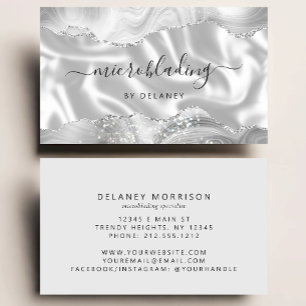 Silver Gray Agate Glitter Luxury Microblading Business Card