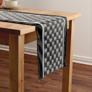 Silver Gray and Black Geometric Pattern  Short Tab Table Runner