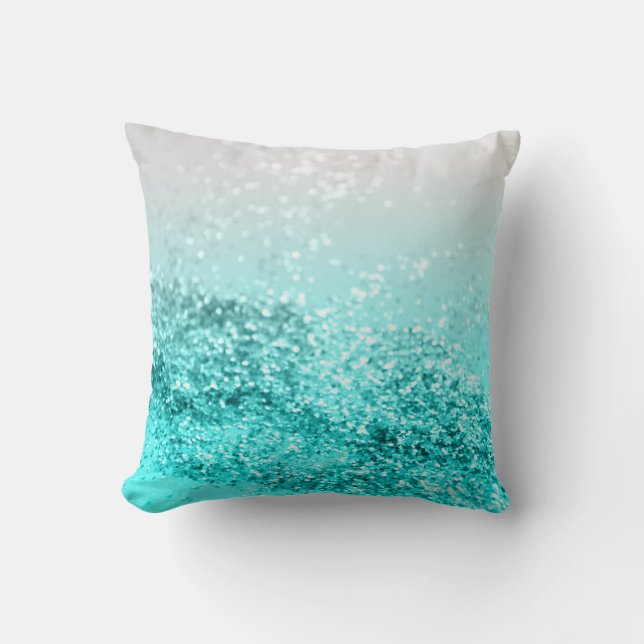 Silver Gray Aqua Teal Ocean Glitter #1 Cushion (Front)