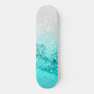 Silver Gray Aqua Teal Ocean Glitter #1 Skateboard