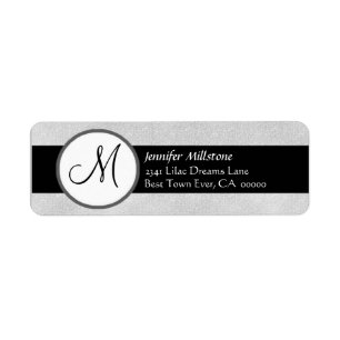 SILVER GRAY & BLACK Wedding Monogram Address Label
