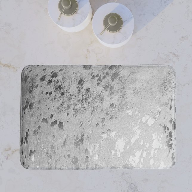 Silver Gray Cowhide Print Metallic Bath Mat (Silver Cowhide bath mat for a luxury elegant country western bathroom
)