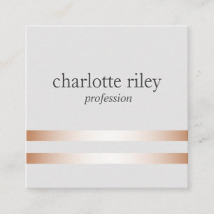 Silver Gray   Double Rose Gold Stripes Stylish  Square Business Card