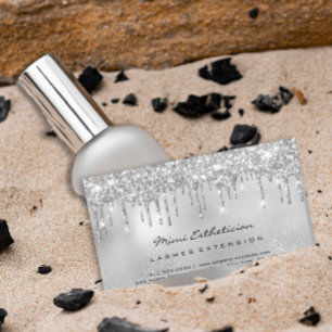 Silver Gray Drips Glitter Eyelash Aftercare Makeup Business Card