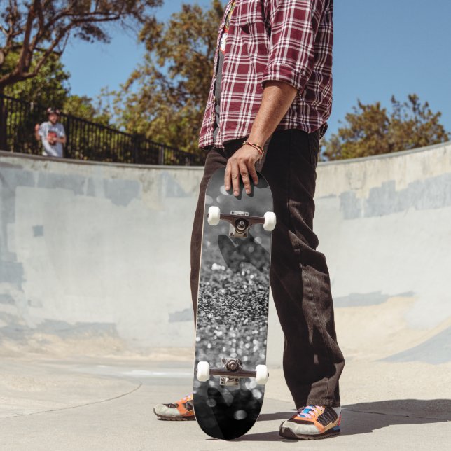 Silver Gray Glitter Bokeh Glam 2 Skateboard (Outdoor 2)