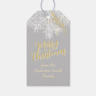 Silver Gray Gold Chic Elegant Christmas Botanical Gift Tags
