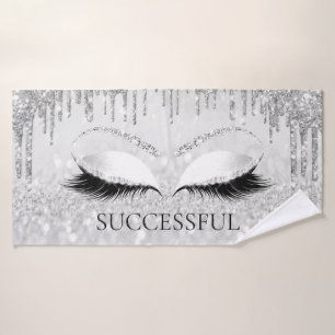 Silver Gray Grey Glitter Effect Eyes Makeup Name Bath Towel