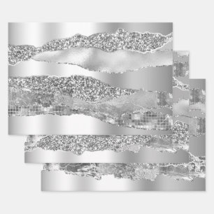 Silver gray grey glitter metallic foil chic wrapping paper sheet