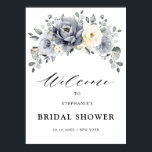 Silver Gray Ivory Floral  Bridal Shower Welcome Poster<br><div class="desc">Elegant floral winter bridal shower welcome poster features elegant gray ,  ivory and silver watercolor flower bouquet frosty-hued greenery. Please contact me for any help in customization or if you need any other product with this design.</div>
